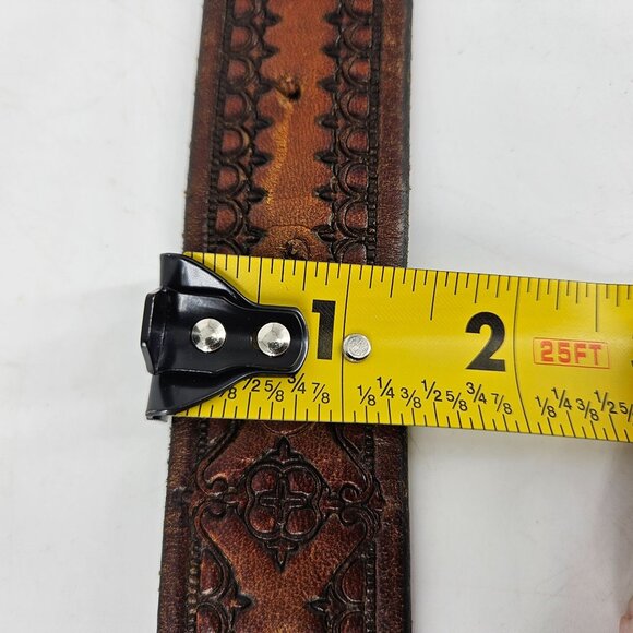 Brown Embossed Western Leather Belt Brass Buckle Size 40 Large 1.50" W USA - Picture 11 of 11